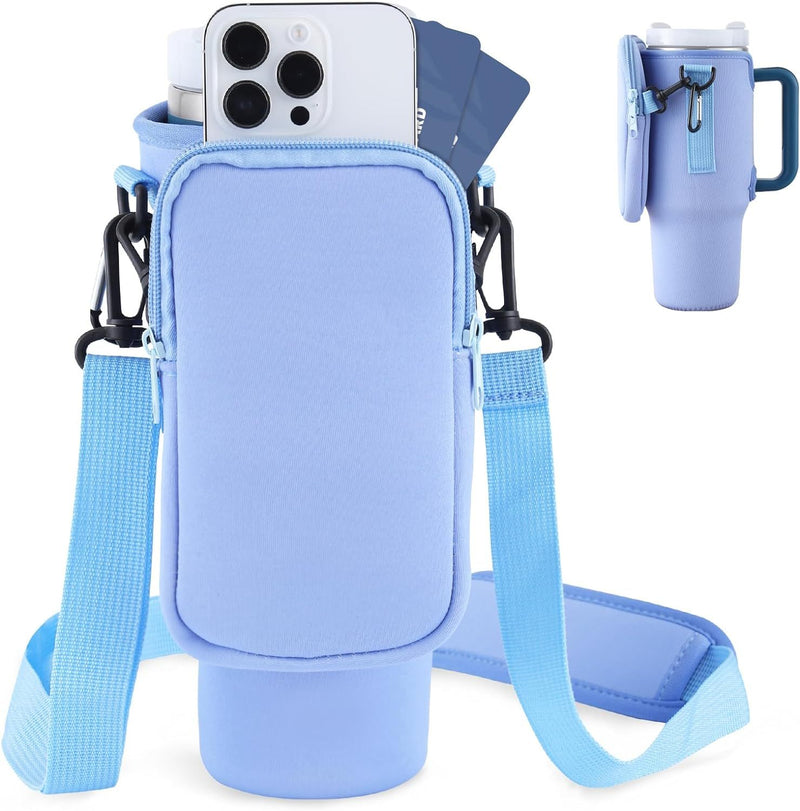 Load image into Gallery viewer, Slok Water Bottle Carrier Bag, Compatible With 40oz Tumbler With Handle, Modern Water Bottle Holder With Simple Adjustable Strap For Outdoor Walking Hiking Travelling Sports-Blue Purple
